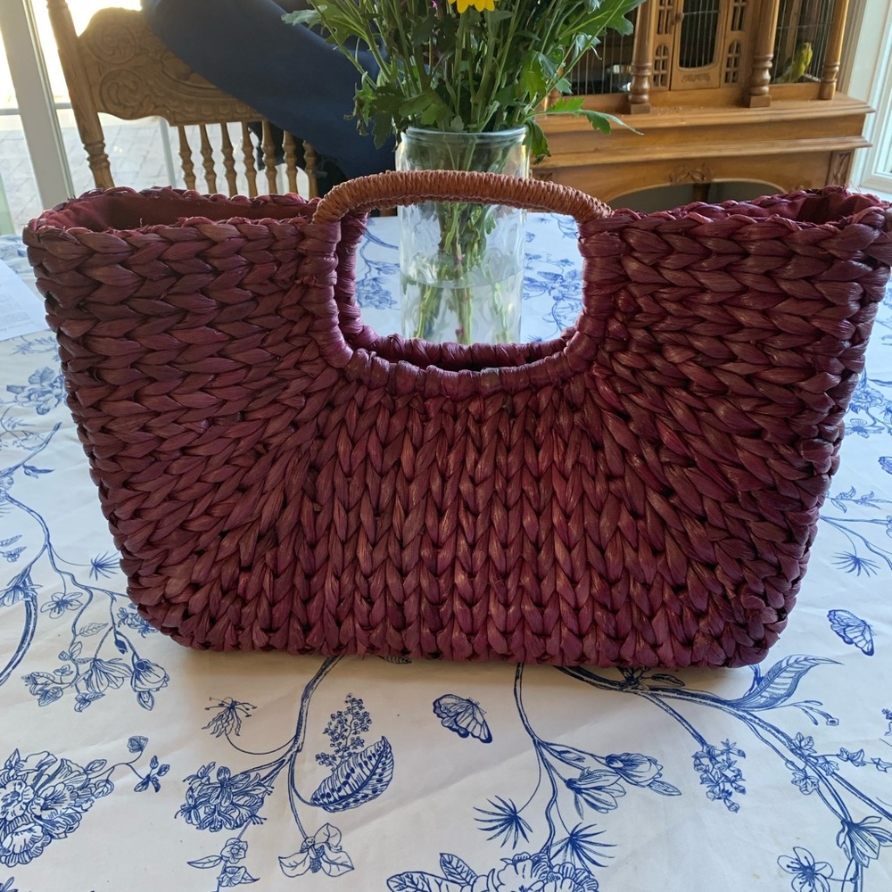 Woven Straw Tote Bag in Deep Plum - Women Bags - Picture 5 of 6
